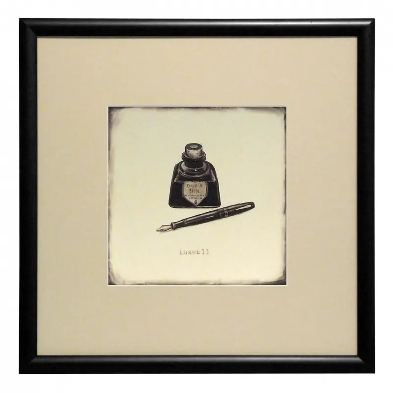 Obraz Kałamarz z piórem retro w ramie z passe-partout 30x30 cm