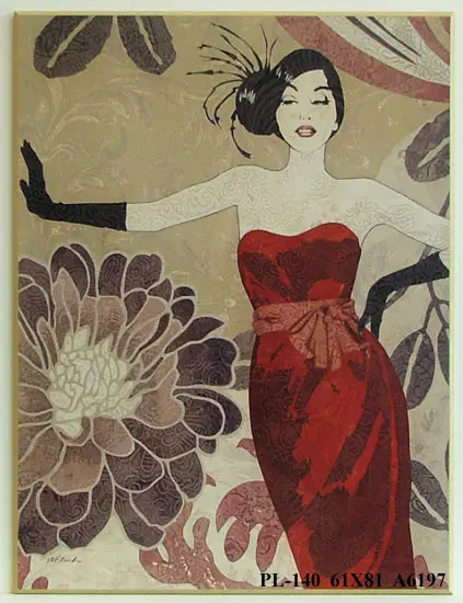 Obraz Kobieta w czerwonej sukience, kwiatowa kompozycja 61x81 cm