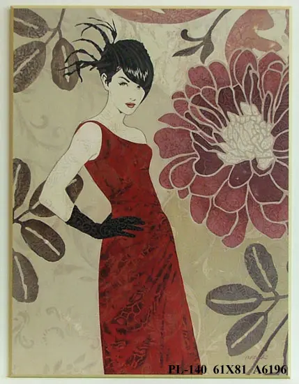 Obraz Kobieta w czerwonej sukience, kwiatowa kompozycja 61x81 cm