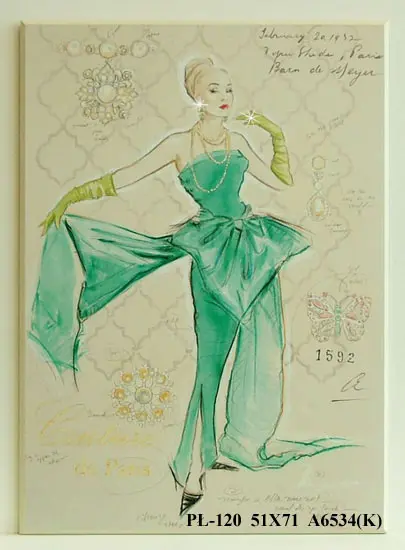 Obraz Kobieta w zielonej sukni z biżuterią z kryształków 51x71 cm