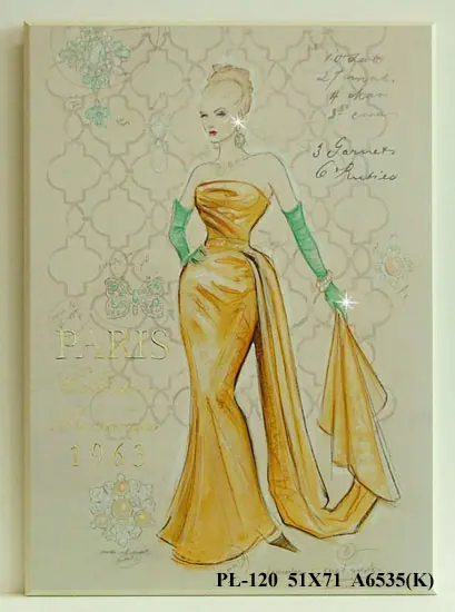 Obraz Kobieta w żółtej sukni z biżuterią z kryształków 51x71 cm