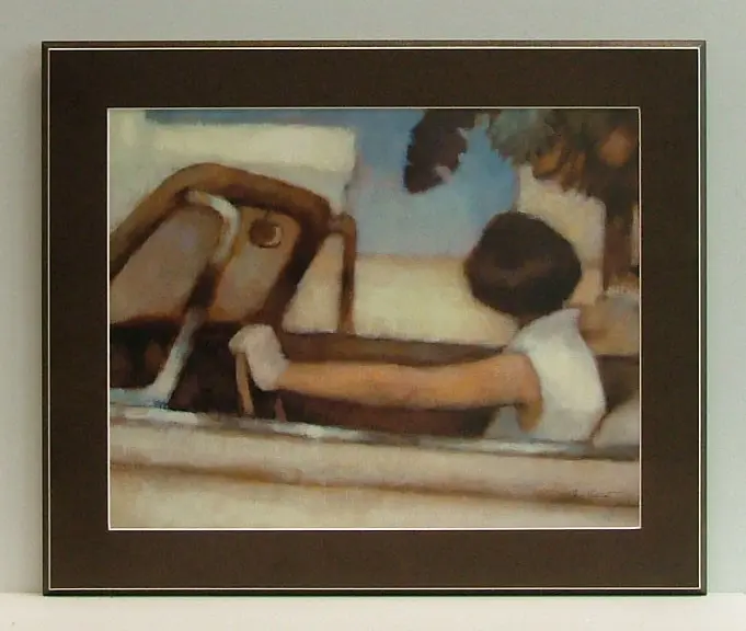 Obraz Kobieta z białym samochodem retro 60x50 cm