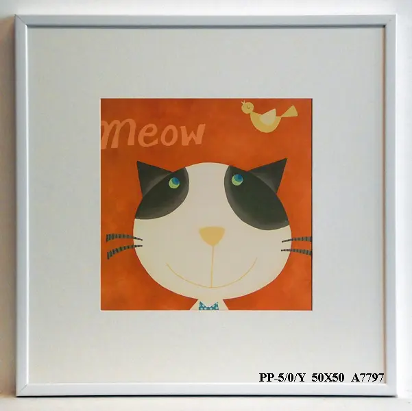 Obraz Kolorowe kotki, czarno-biały kot z ptaszkiem 50x50 cm