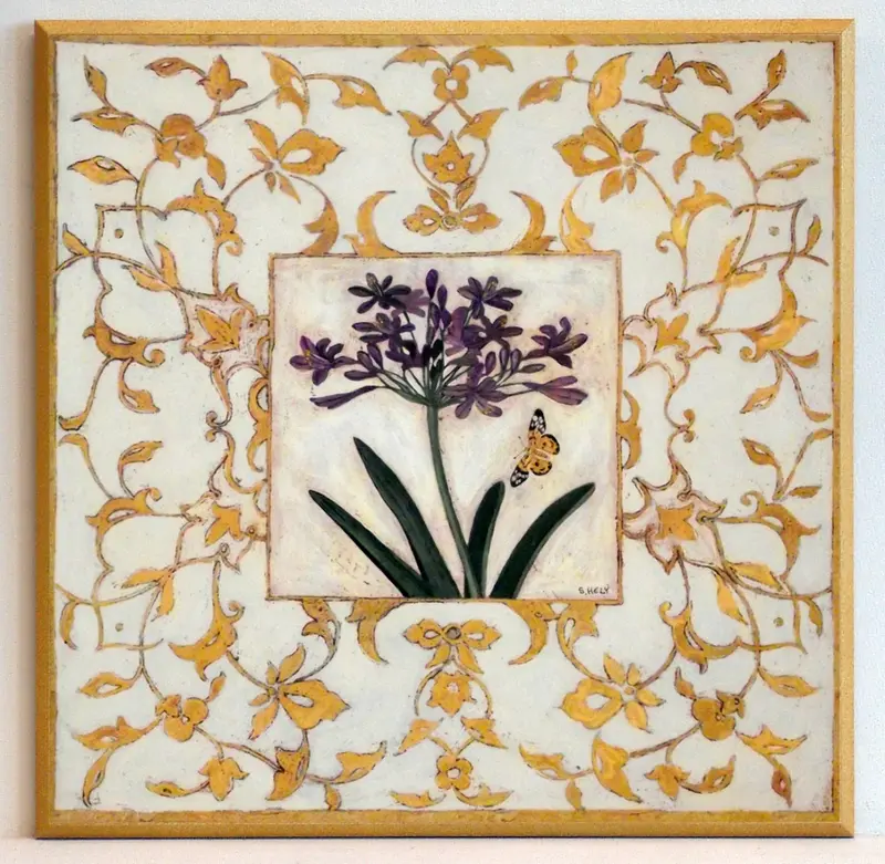 Obraz Kolorowe kwiaty na tle żółtych ornamentów 39x39 cm