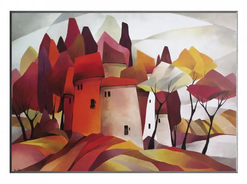 Obraz Kolorowe miasto na pagórkach 71x51 cm