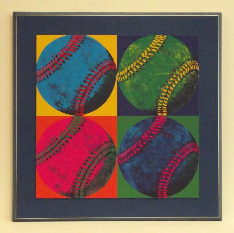 Obraz Kolorowe piłki baseballowe w stylu Andy'ego Warhola na płycie z pogrubieniem 52x52 cm