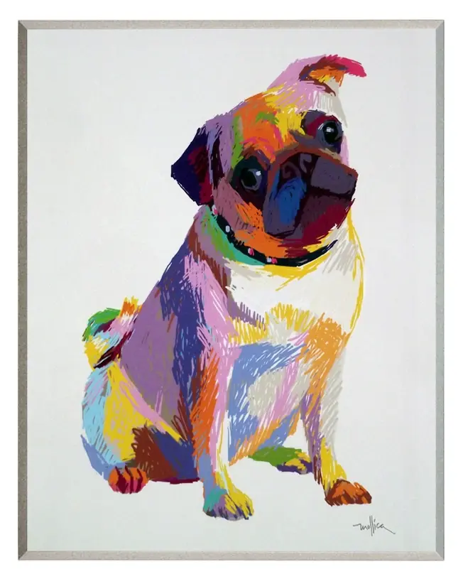 Obraz Kolorowy, rysunkowy mops na płycie 25x31 cm - ostatnia sztuka