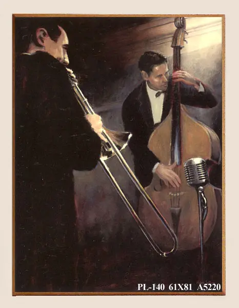 Obraz Koncert jazzowy, trębacz i kontrabasista 61x81 cm