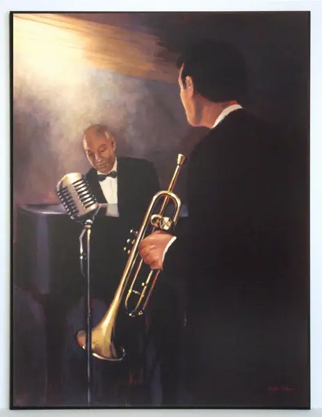 Obraz Koncert jazzowy, trębacz i pianista 61x81 cm