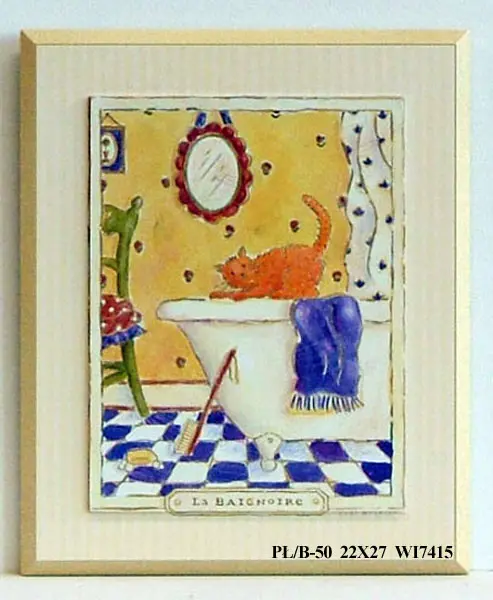 Obraz Kotek w łazience, na wannie 22x27 cm