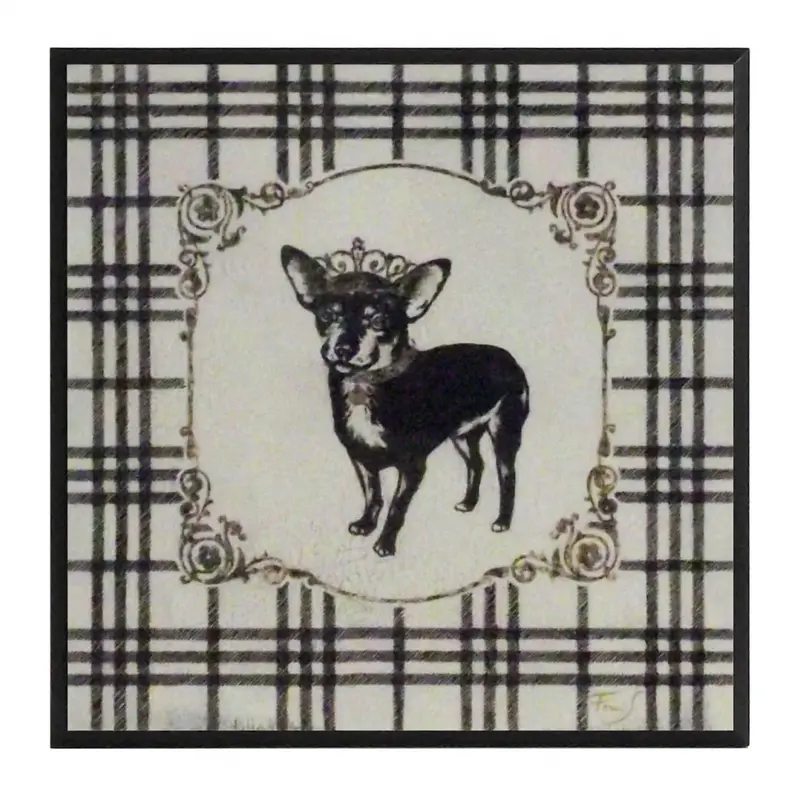 Obraz Królewskie psy, chihuahua na tle szkockiej kraty na płycie 31X31 cm