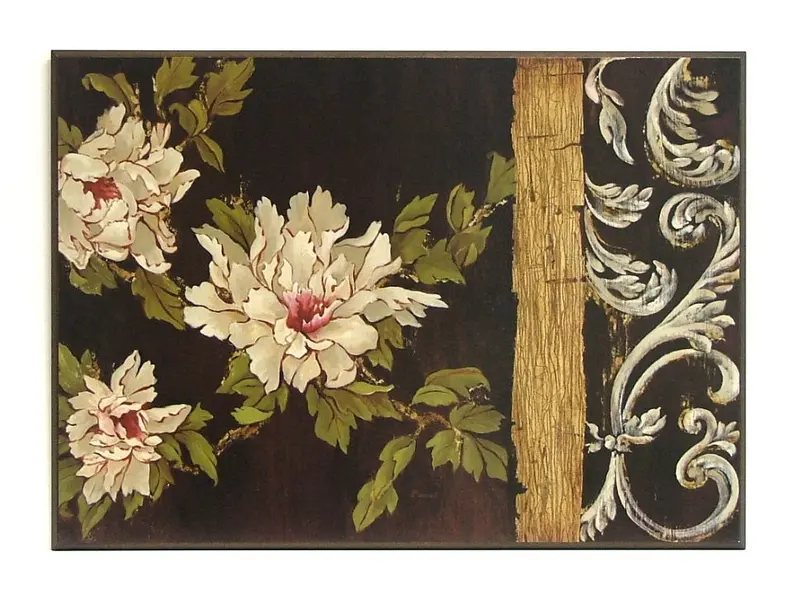 Obraz Krzew z białymi kwiatami ozdobiony ornamentem 71x51 cm