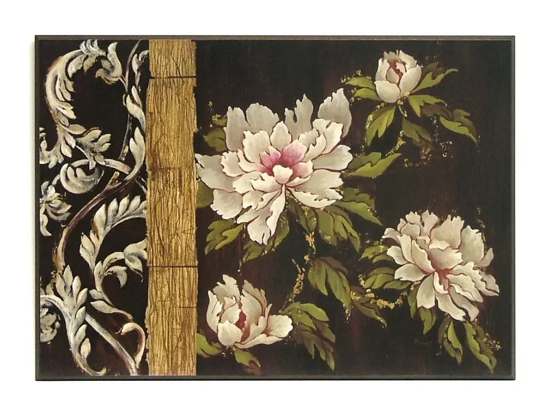 Obraz Krzew z białymi kwiatami ozdobiony ornamentem 71x51 cm