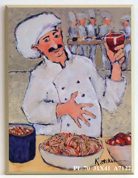 Obraz Kucharz z kieliszkiem i spaghetti 31x41 cm
