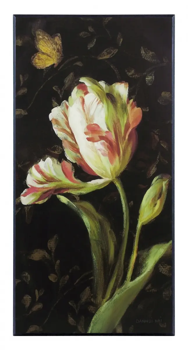 Obraz Kwiat na tle ornamentów, Tulipan na płycie 32x62 cm
