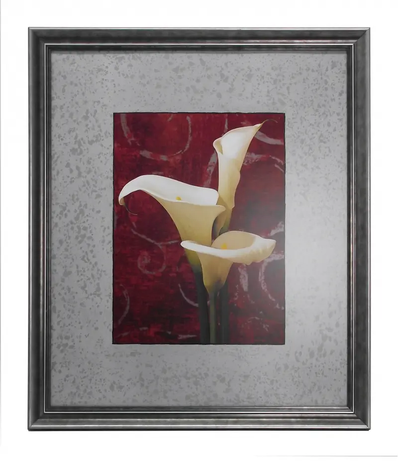 Obraz Kwiaty Kalli na srebrzystym tle w ramie 50x60 cm