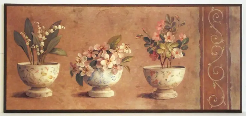 Obraz Kwiaty w ceramicznych doniczkach vintage na płycie 61x28 cm