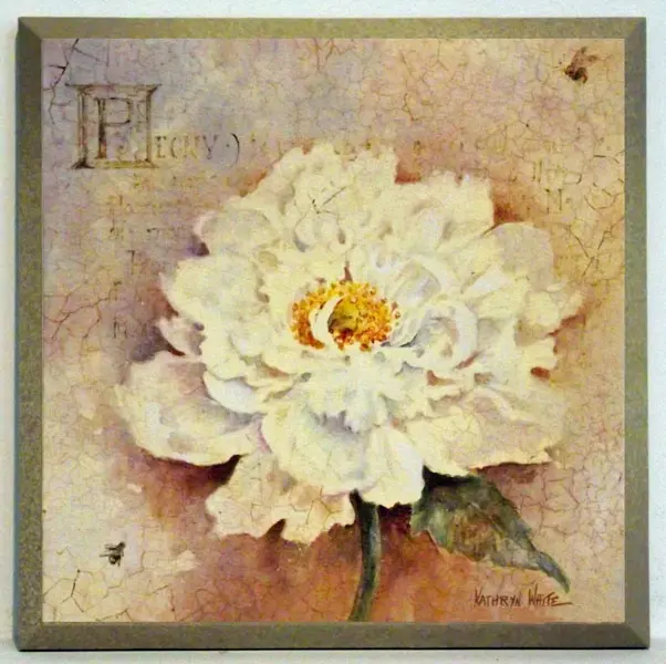 Obraz Kwiaty w stylu decoupage, Peonia 19x19 cm