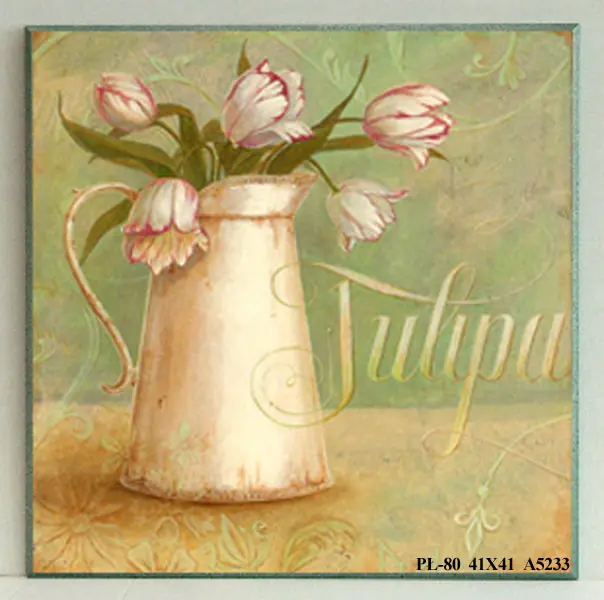 Obraz Kwiaty w wydaniu vintage w dzbanku, tulipany 41x41 cm