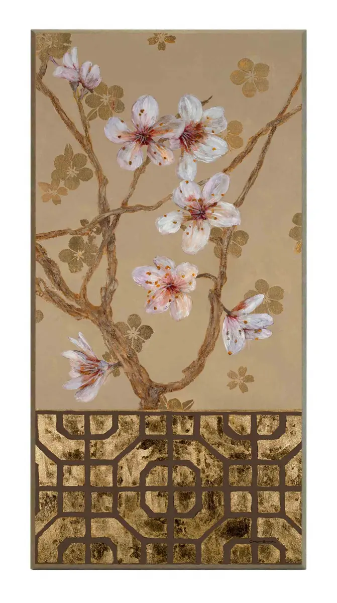 Obraz Kwiaty wiśni z ornamentem na płycie 41x81 cm