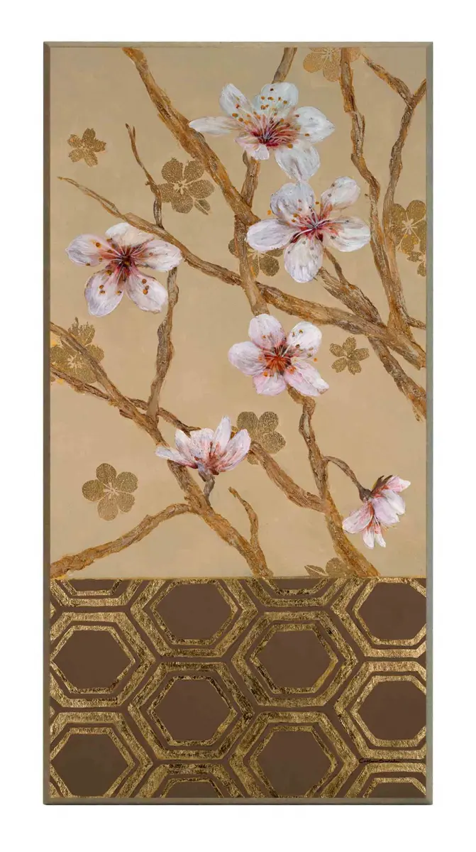 Obraz Kwiaty wiśni z ornamentem na płycie 41x81 cm