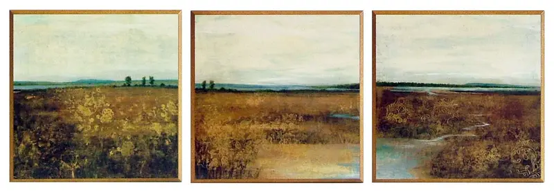 Obraz Łąki nad rzeką - komplet reprodukcji na płytach 93x31 cm