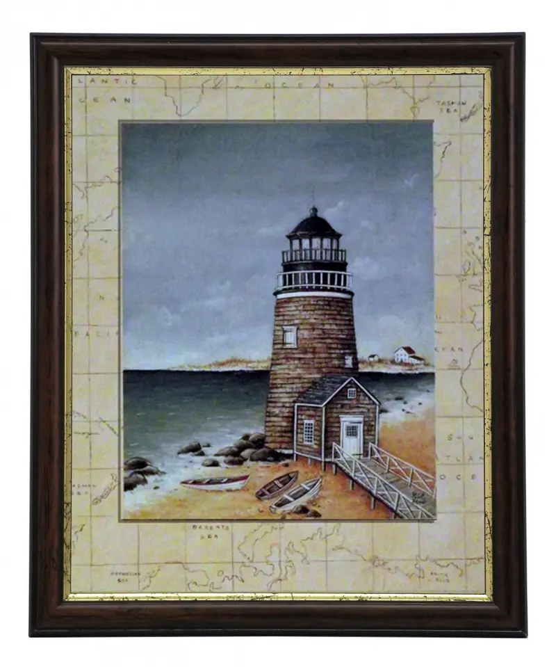 Obraz Latarnia morska na szkicu mapy w ramie 21x26 cm