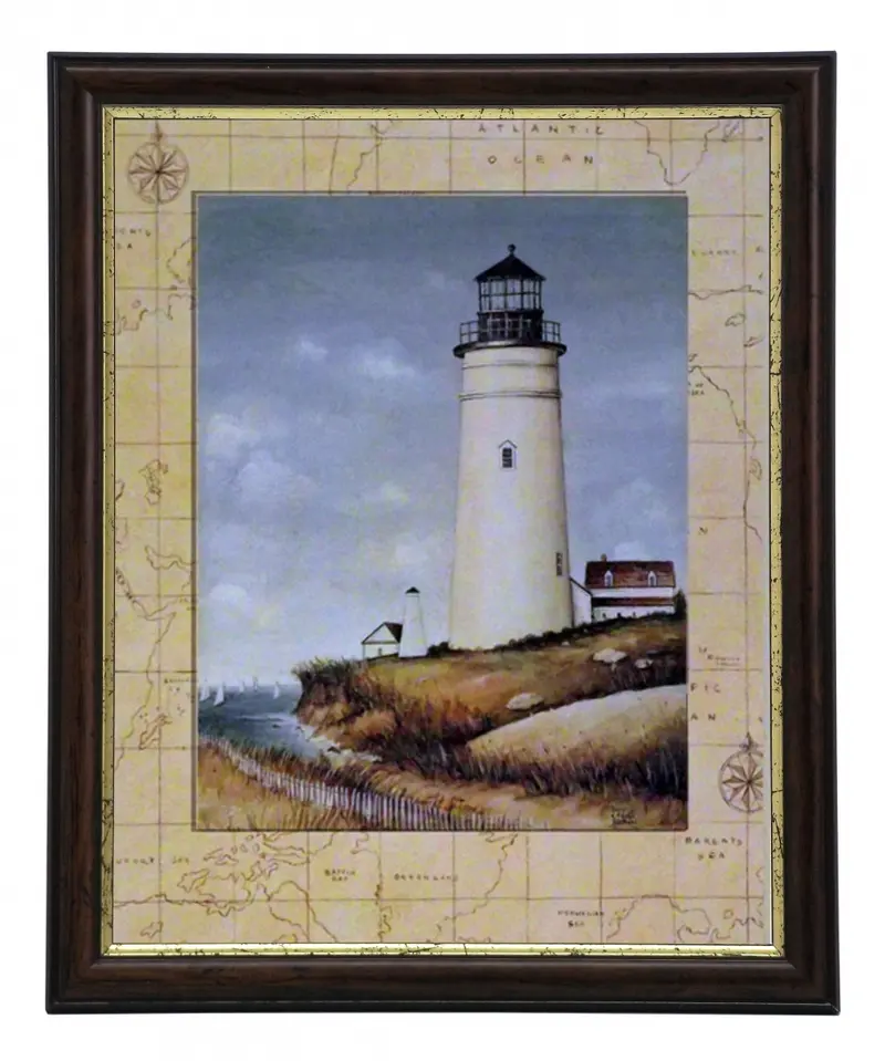 Obraz Latarnia morska na szkicu mapy w ramie 21x26 cm