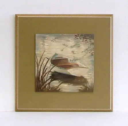 Obraz Łódka na jeziorze z passe- partout 28x28 cm