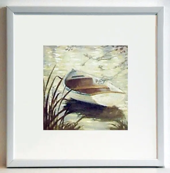 Obraz Łódka na jeziorze z passe - partout 30x30 cm