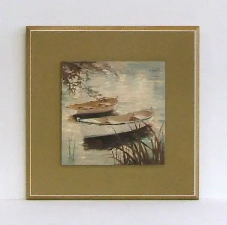 Obraz Łódki na jeziorze z passe - partout 28x28 cm
