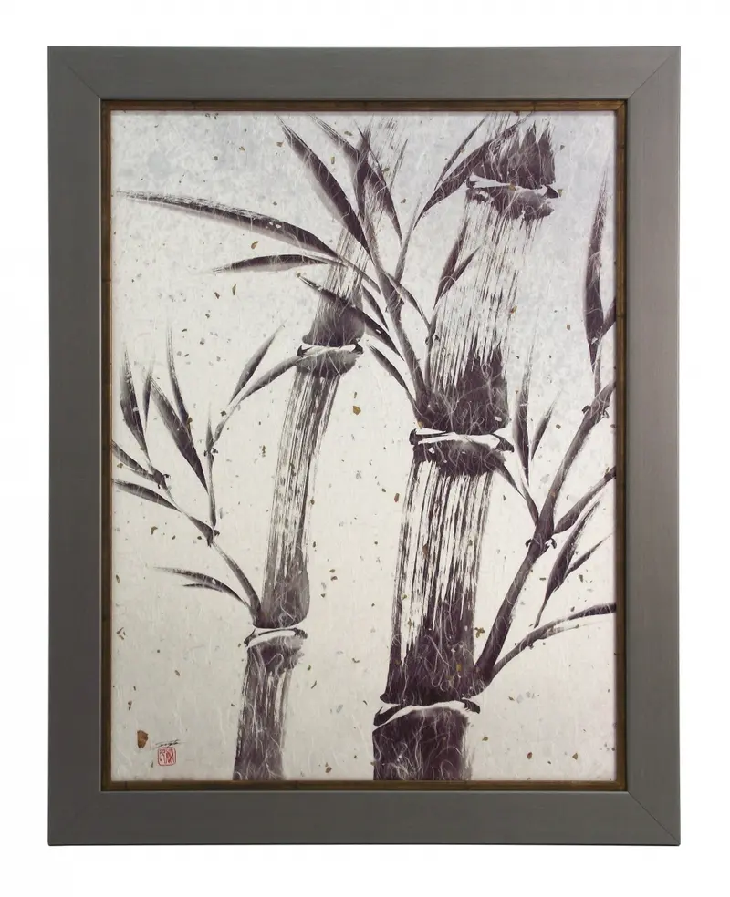 Obraz Łodygi bambusów z płatkami złota w ramie 46x61 cm