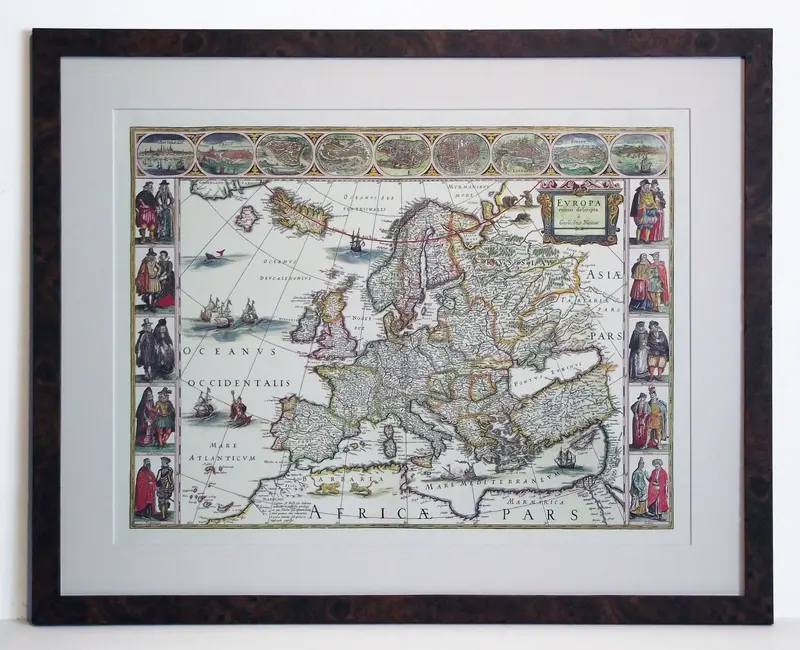 Obraz Mapa Europy wydana w 1617r. w ramie 72x56 cm