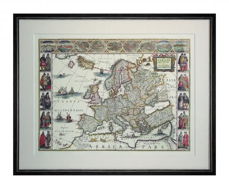 Obraz Mapa Europy z 1617 roku w ramie 71x56 cm