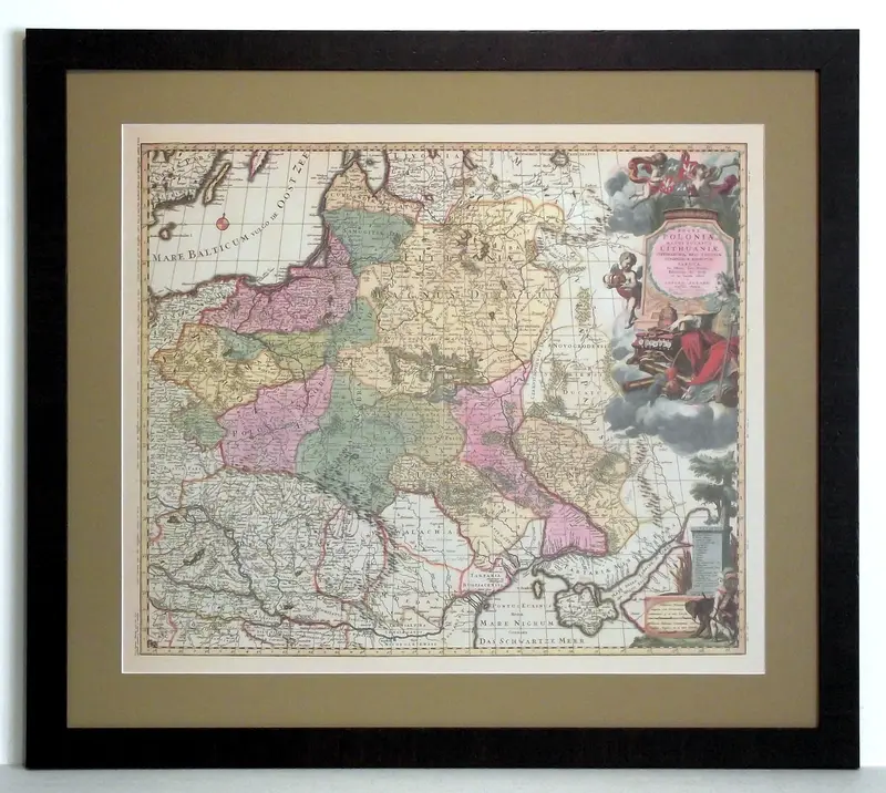 Obraz Mapa I Rzeczypospolitej wydana w 1696 r. w ramie 74x65 cm