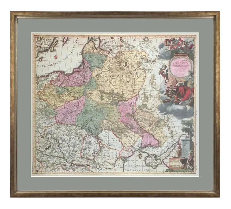 Obraz Mapa I Rzeczypospolitej z 1696 roku w ramie 73x63 cm