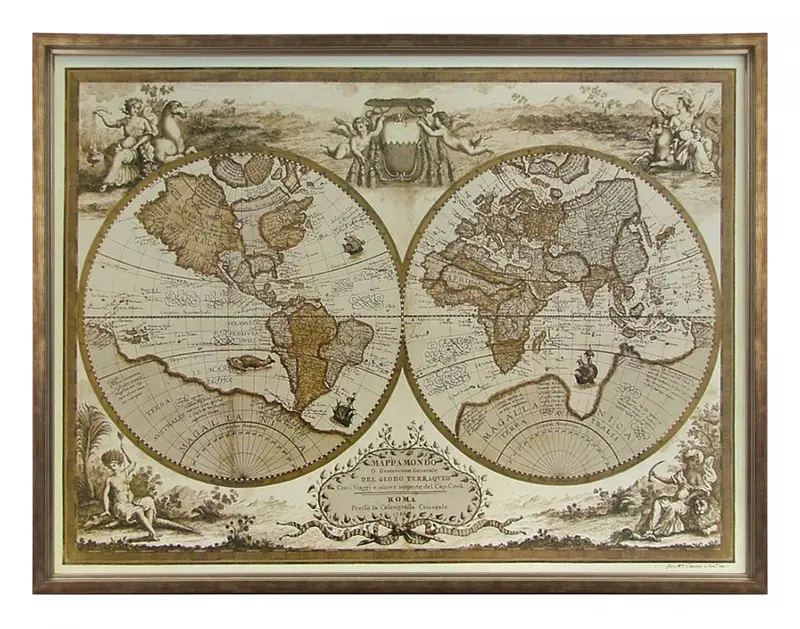 Obraz Mapa Świata 1788 r. w ramie 80x60 cm