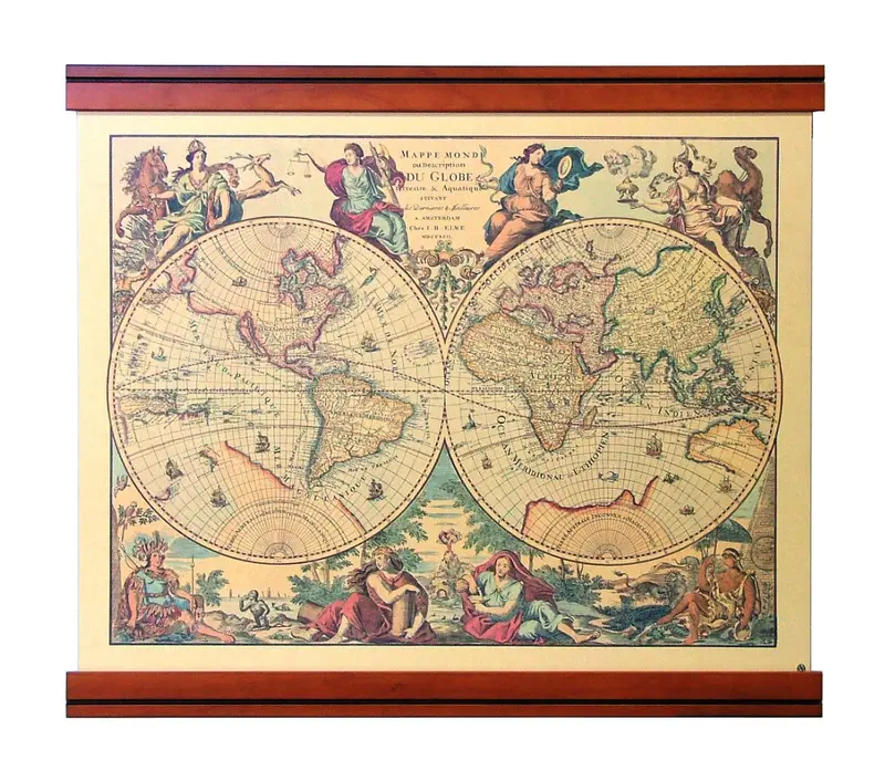 Obraz Mapa Świata z 1792 r. - Reprint w półramie 67x52 cm