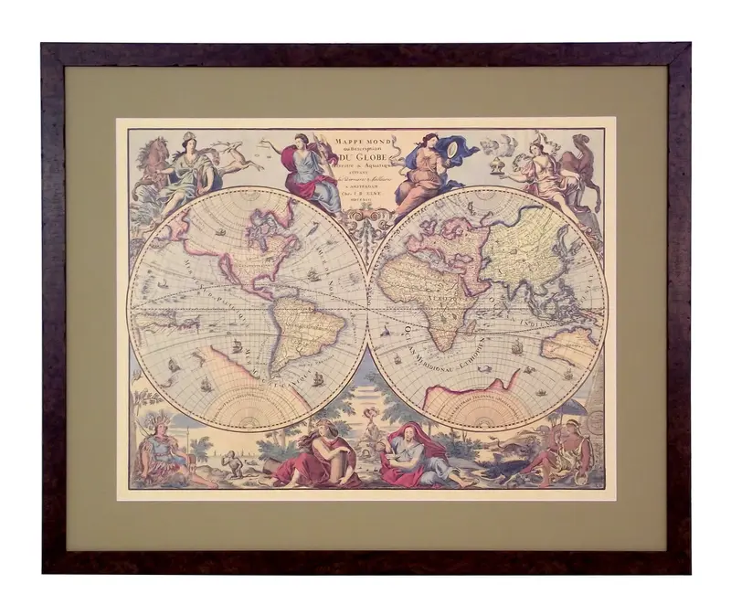 Obraz Mapa Świata z 1792 r. w ramie 74x60 cm