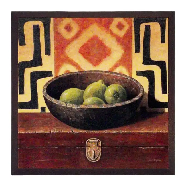 Obraz Miska z owocami, limonki na płycie 19x19 cm