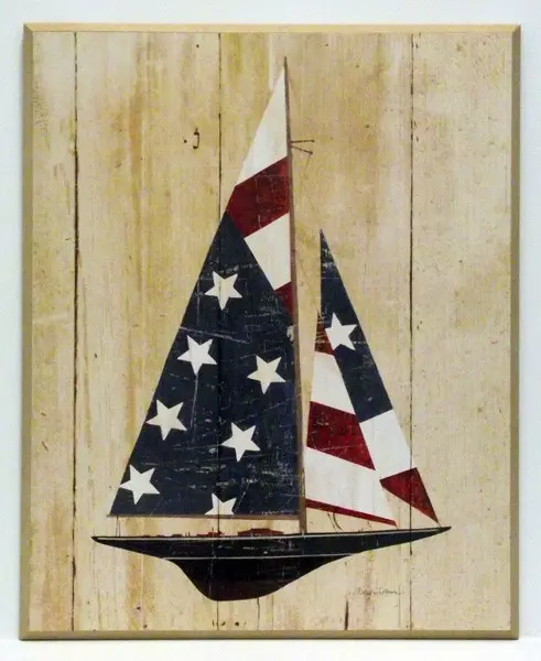 Obraz Model łodzi z flagą amerykańską na płycie 42x52 cm