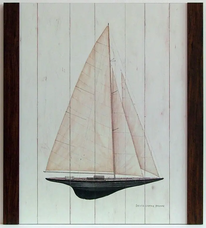 Obraz Model żaglowca na białych deskach 55x70 cm