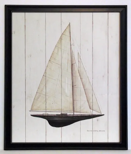 Obraz Model żaglowca na białych deskach 56x71 cm