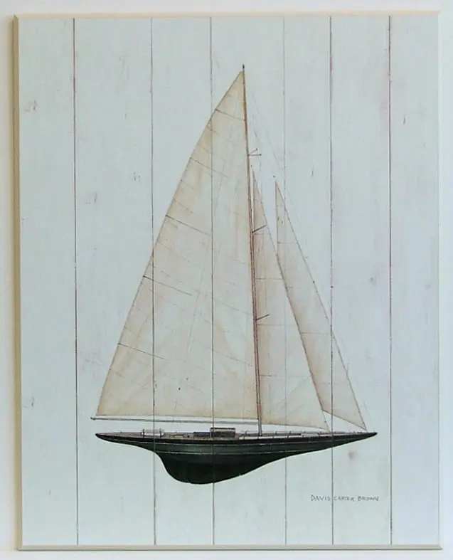 Obraz Model żaglowca na białych deskach 57x72 cm