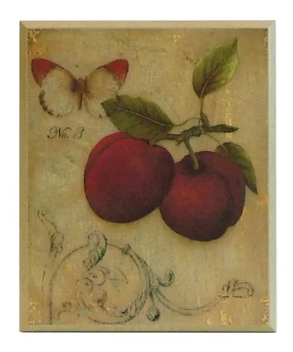 Obraz Motywy botaniczne, wiśnie z motylem na płycie 26x31 cm
