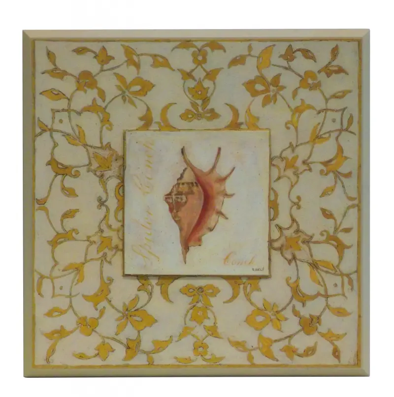 Obraz Muszle na kwiatowym ornamencie na płycie 31x31 cm