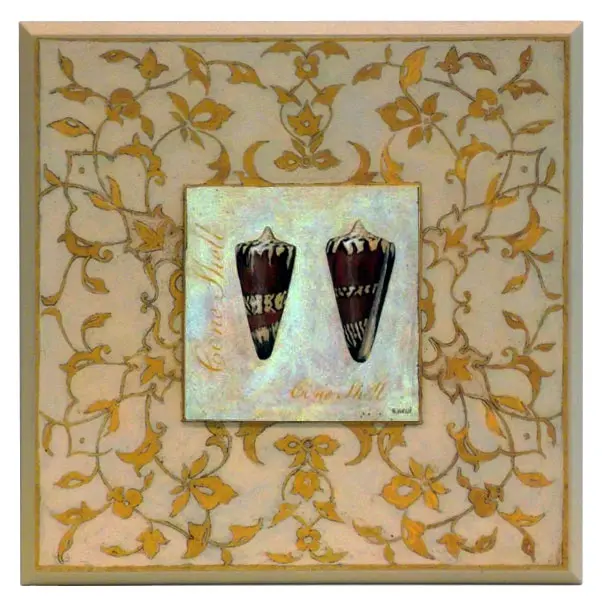 Obraz Muszle na kwiatowym ornamencie na płycie 31x31 cm