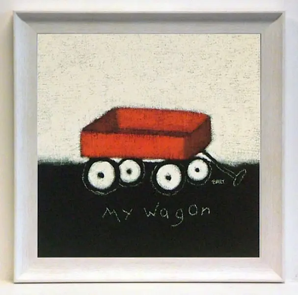 Obraz Na tablicy, czerwony wózek 25x25 cm