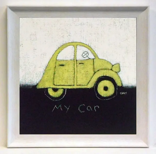 Obraz Na tablicy, żółty samochodzik 25x25 cm