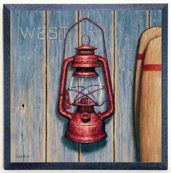 Obraz Nadmorska seria, lampa naftowa na płycie 19x19 cm